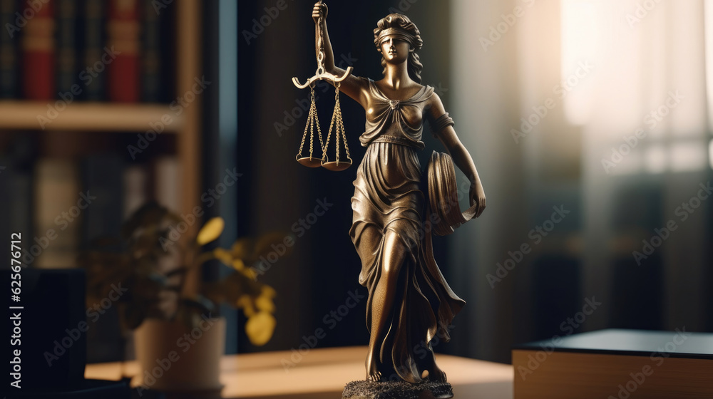 Fototapeta premium Statue of the Goddess of Justice Themis in the judge's room or in the judiciary's office