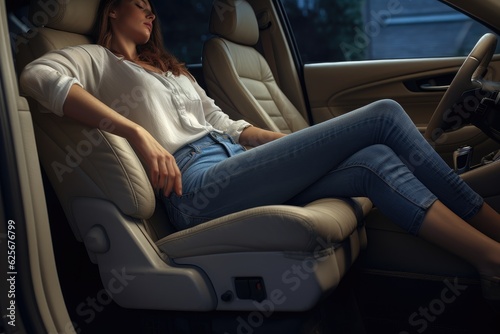 Woman traveling alone sitting in car , AI Generated 