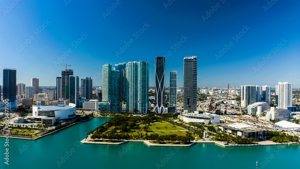 Naklejka premium Aerial view of South Beach, Miami Beach, Florida, USA. Drone view of Miami Beach. 