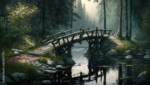 old bridge in the park illustration