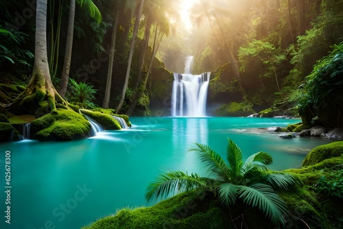 waterfall in jungle generated by Ai technology