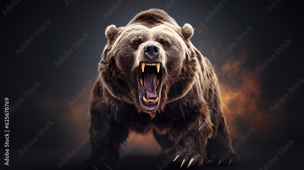 Angry grizzly bear in rage sprinting in water towards camera - obrazy, fototapety, plakaty 