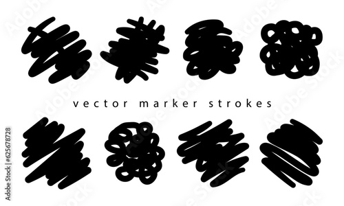Black highlight stripes, banners drawn with markers. Stylish stroke elements for design. Vector banners marker stroke, spots. Isolated on white background
