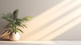 Green plant in vase on white wall background. 3d illustration