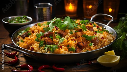 Mexican-style rice with garnish 