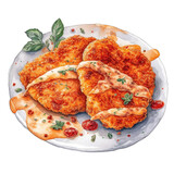 Fried chicken on a plate with sauce, in the style of realistic watercolor painting isolated on transparent background png - Generative AI