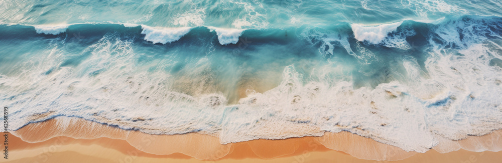 Crashing waves on the shoreline. Aerial ocean view. Generative AI Crashing waves on the shoreline. Aerial ocean view. Generative AI