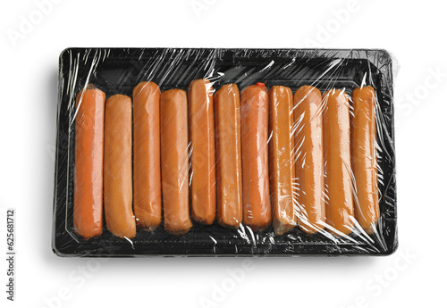 Packaged hot dogs in black ...