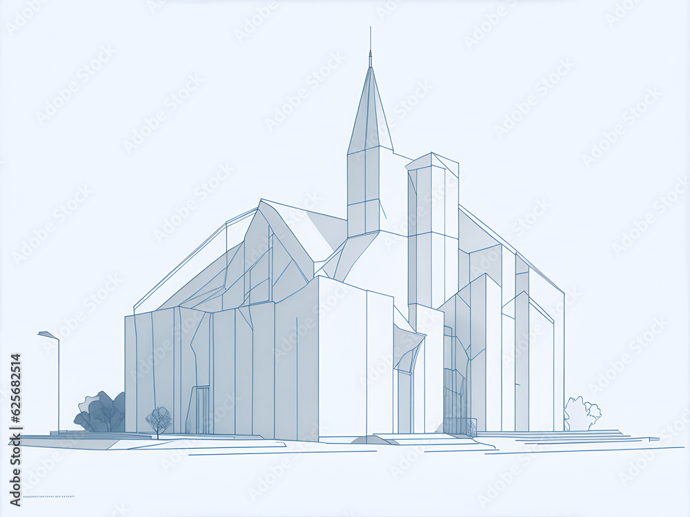 Modern church blueprint drawing. AI generated illustration
