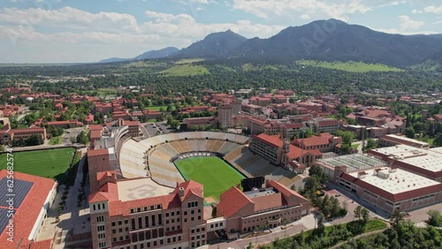 Beautiful aerial shot of boulder Colorado with a mountains in the background