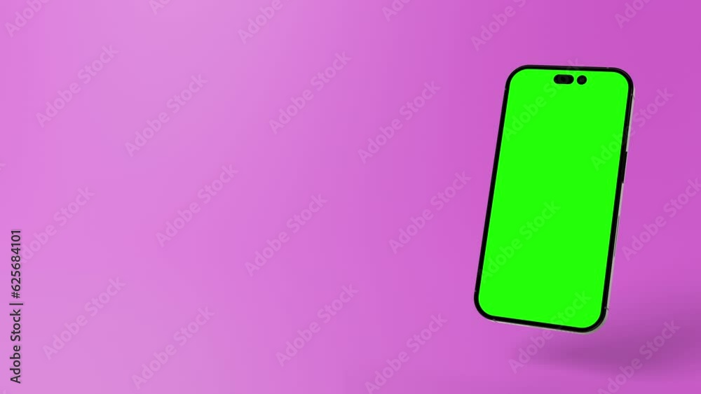 Modern smartphone with green screen for content placement like application mockups, advertising, explainer videos etc.. Pink Background. Modern smartphone with green screen for content placement like application mockups, advertising, explainer videos etc.. Pink Background.