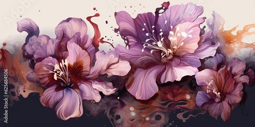 AI Generated. AI Generative. Beautiful decorative blossom bloom botanical floral pink purple flowers watercolor on white background canvas. Graphic Art
