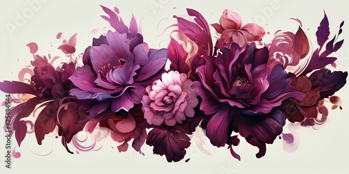 AI Generated. AI Generative. Beautiful decorative blossom bloom botanical floral pink purple flowers watercolor on white background canvas. Graphic Art © AkimD
