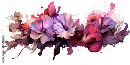 Fototapeta Naklejka Na Ścianę i Meble -  AI Generated. AI Generative. Beautiful decorative blossom bloom botanical floral pink purple flowers watercolor on white background canvas. Graphic Art