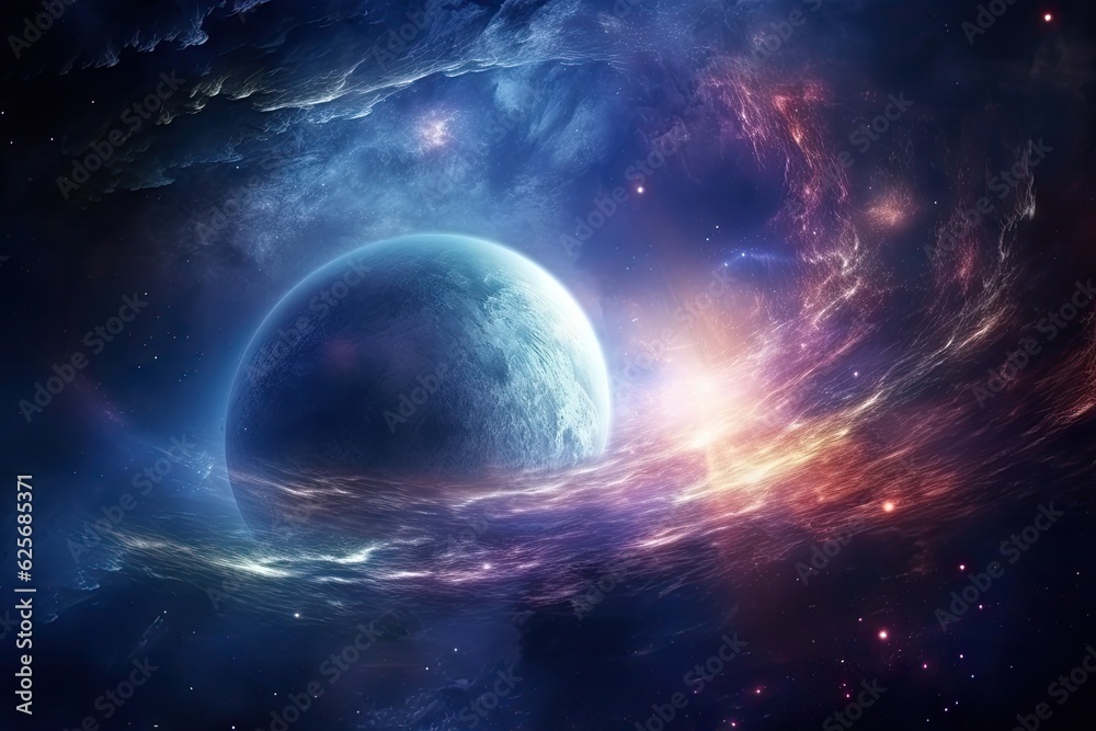 Universe, galaxy, space background. Nebula, planets, starts, suns, and planets colorful wallpaper.