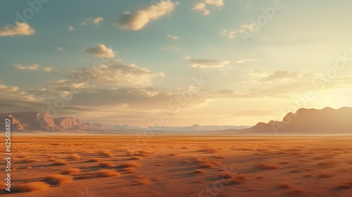 Cinematic African landscape. Sahara grasslands. Sunrise over the desert plains. Safari views. © Sebastian Studio