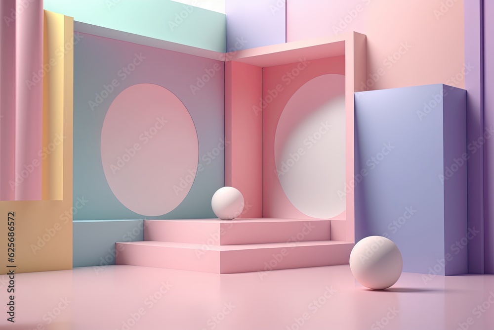 Stand podium wall scene pastel color background, geometric shape for product display presentation. Minimal scene for mockup products, stage showcase, promotion display. Stand podium wall scene pastel color background, geometric shape for product display presentation. Minimal scene for mockup products, stage showcase, promotion display.