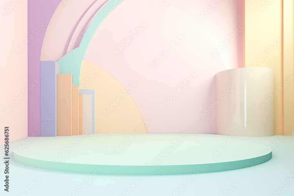 Stand podium wall scene pastel color background, geometric shape for product display presentation. Minimal scene for mockup products, stage showcase, promotion display.