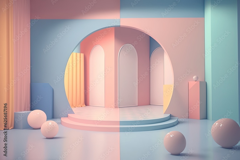 Stand podium wall scene pastel color background, geometric shape for product display presentation. Minimal scene for mockup products, stage showcase, promotion display. Stand podium wall scene pastel color background, geometric shape for product display presentation. Minimal scene for mockup products, stage showcase, promotion display.
