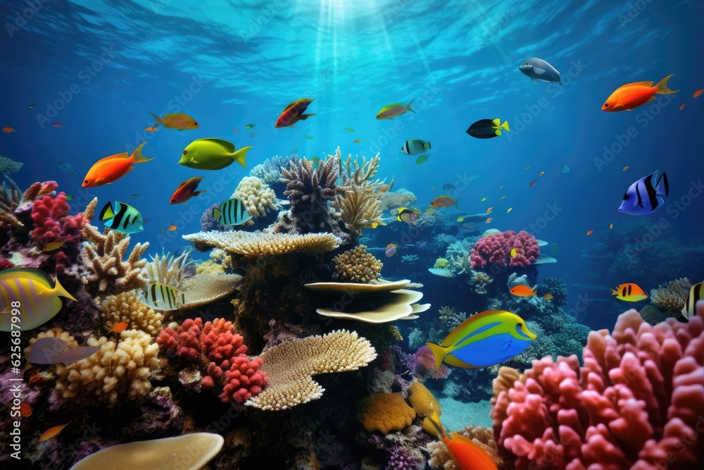 Fototapeta premium Colorful coral reef, generative AI