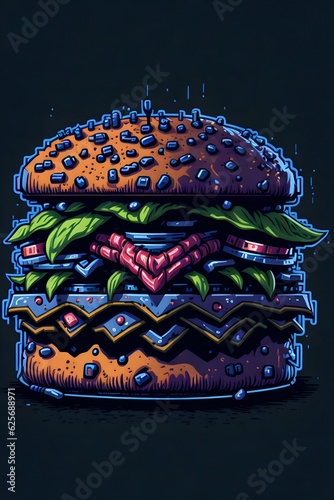 Whimsical Burger Delights: A colorful Cartoon Illustration hamburger. Generative AI