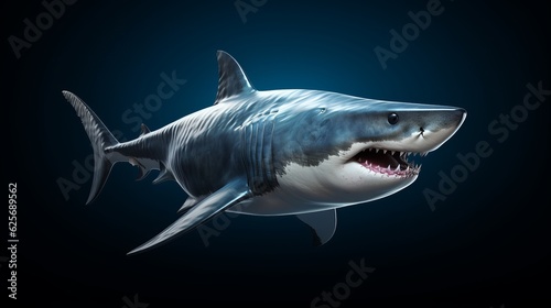 Great white shark side view 3D illustration Generative AI