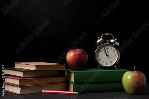 Back to school concept with books and alarm clock