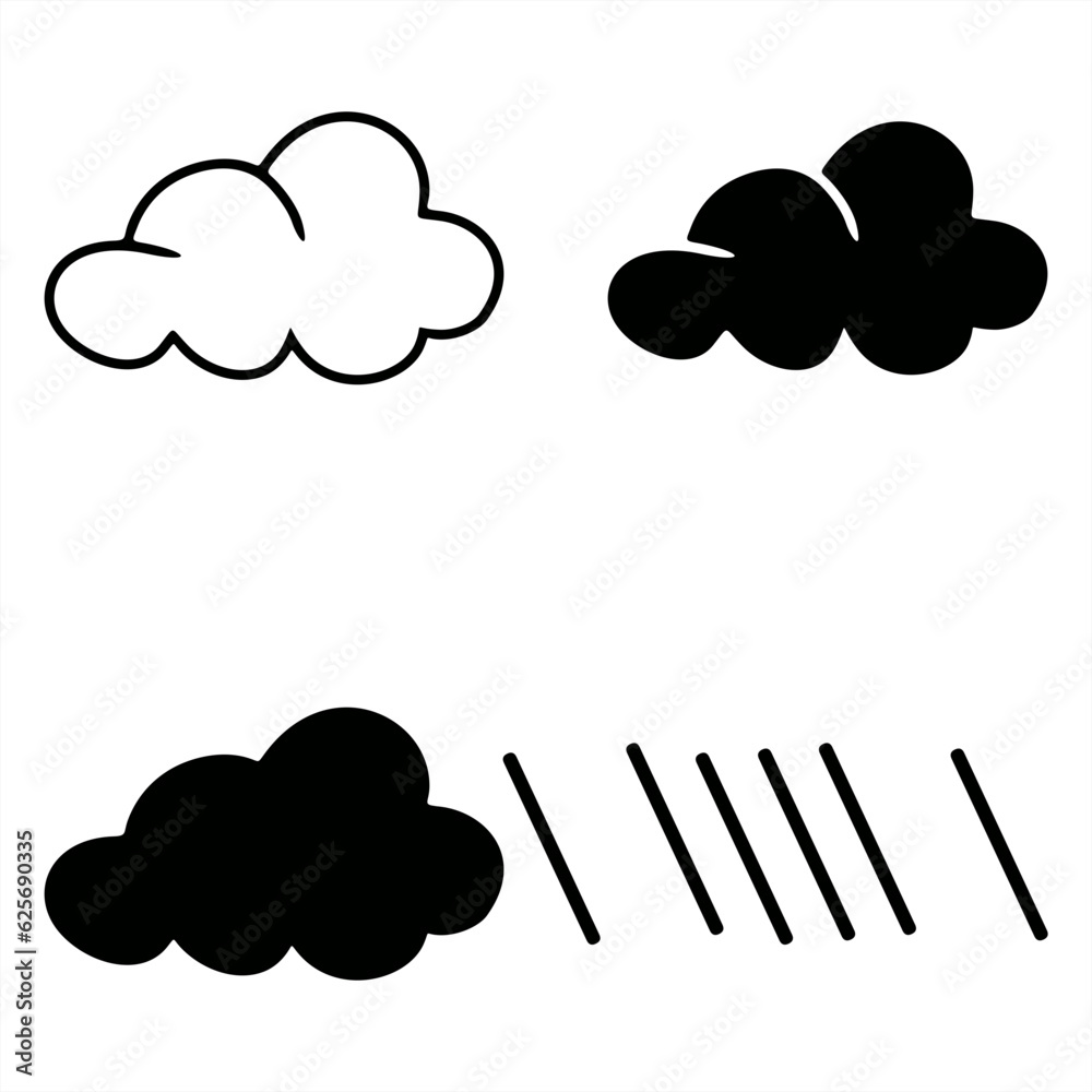 set of monochrome illustrations of clouds and rain set of monochrome illustrations of clouds and rain