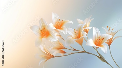 Lily flowers border design. Beautiful flower card. Empty place for a text. Generative AI. Illustration for cover, card, postcard, brochure, advertising or presentation.