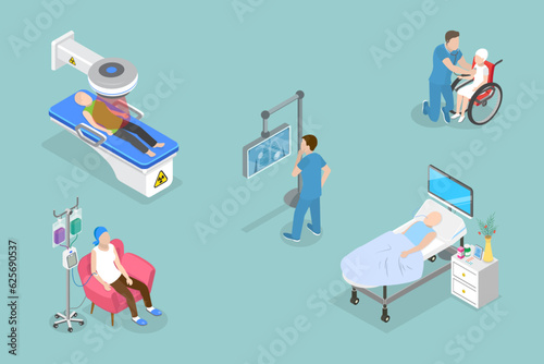 3D Isometric Flat Vector Conceptual Illustration of Oncology, Hospital Diagnostic Tools
