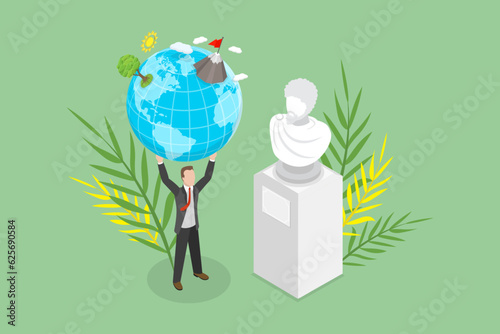 3D Isometric Flat Vector Conceptual Illustration of Stoic Psychology, Ancient Greek Study