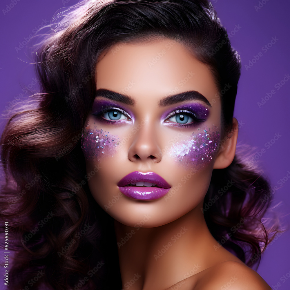 Portrait of a beautiful woman with a fancy glitter color makeup Portrait of a beautiful woman with a fancy glitter color makeup