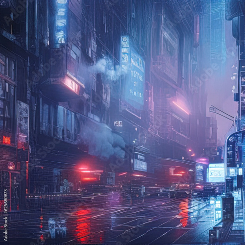 twilight in a futuristic city, evening metropolis, image in blue tones, AI generated