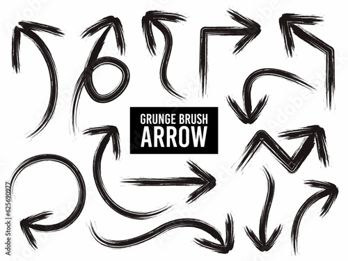 Collection of hand drawn grunge brush arrow in various directions and styles.