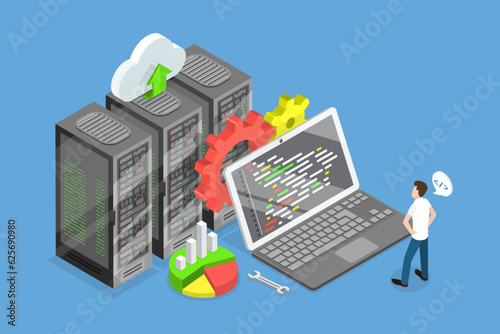 3D Isometric Flat Vector Conceptual Illustration of Big Data Developer, Development Specialist, Computer Science