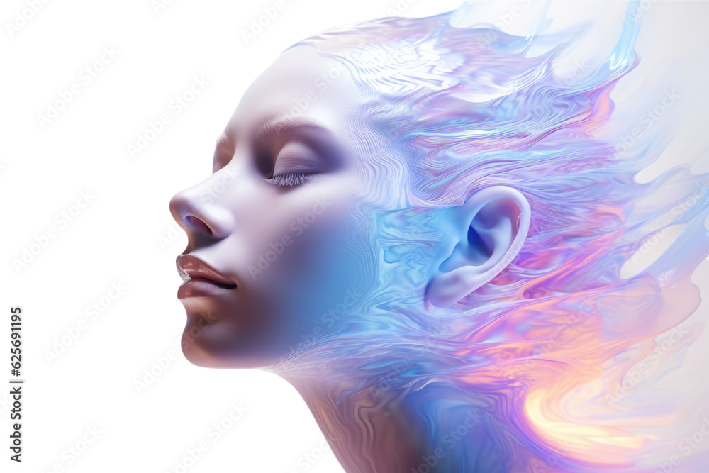 abstract concept of a futuristic woman's face with colorful swirls isolated on a transparent background, generative ai abstract concept of a futuristic woman's face with colorful swirls isolated on a transparent background, generative ai