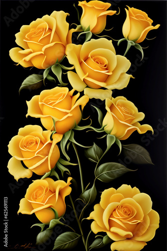 yellow rose flower on black background close-up  background  AI generated
