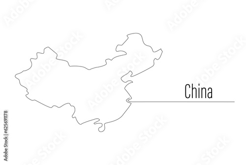 China country map silhouette in one continuous line style. Single line drawing of China map. Linear drawing background. Vector illustration for
