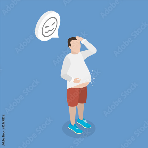 3D Isometric Flat Vector Conceptual Illustration of Stomach Flatulence, Bowel Problem