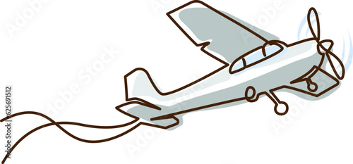 Small plane flying in sky. Continuous one line art