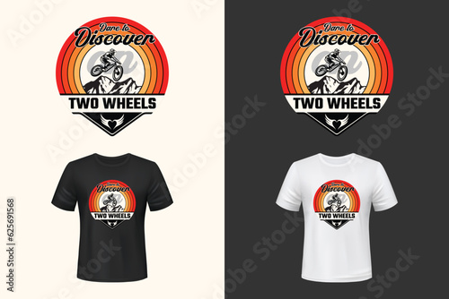 Dare to discover on two wheels retro vintage mountain cycle t-shirt design