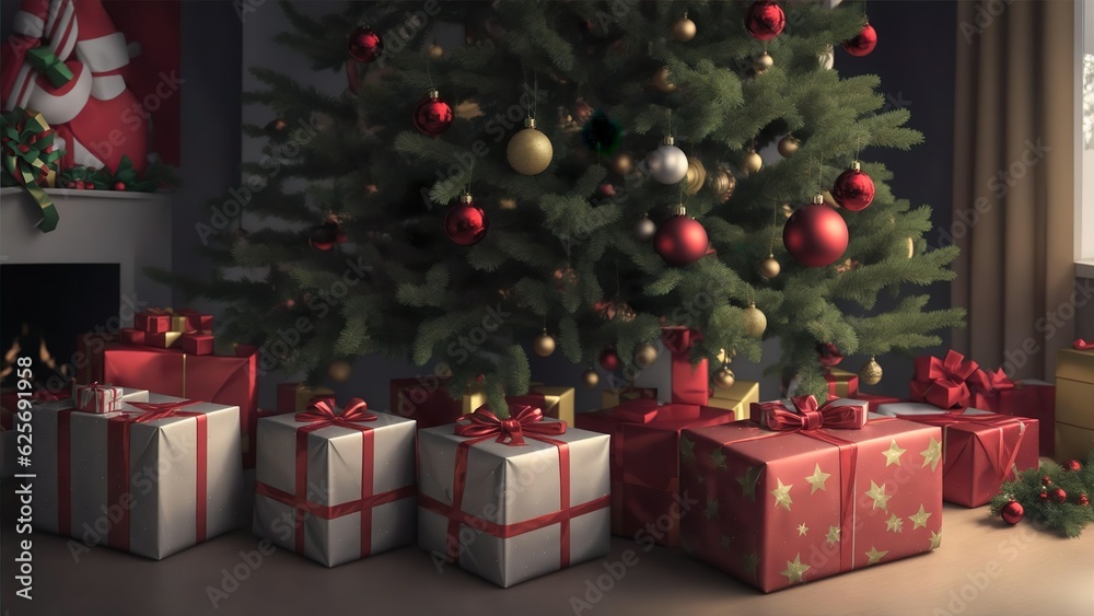 christmas gifts under a christmas tree on christmas day Day. Created with generative AI. christmas gifts under a christmas tree on christmas day Day. Created with generative AI.