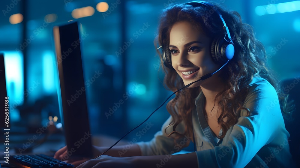 Woman working in call center Woman working in call center