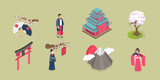 3D Isometric Flat Vector Set of Japan Collection, Ancient Culture Items