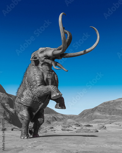 colossadon mammoth is prancing up on the dry desert in cool view © DM7