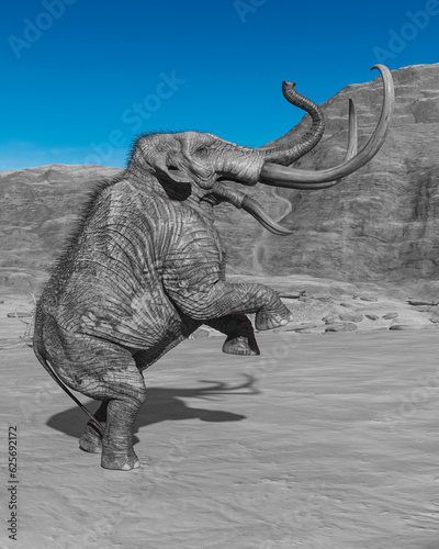 colossadon mammoth is prancing up on the dry desert