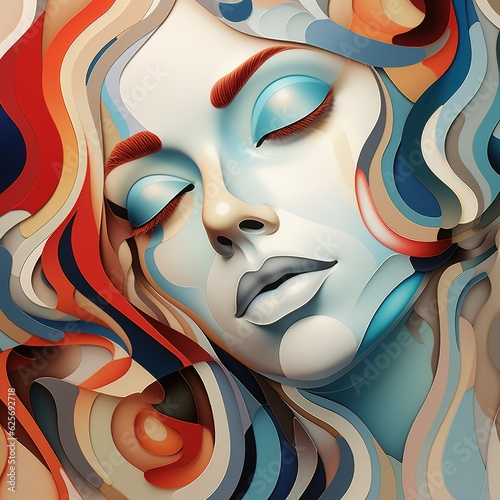 Silken Symphony Vibrant Woman Face Carved in Colorful Smoothness