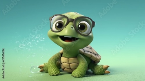 Turtle wearing glasses, Generative AI.