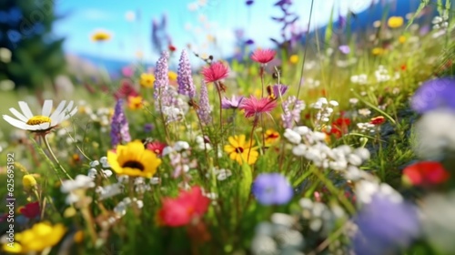 Colorful wildflower meadow in spring, Generative AI. © Dhiman