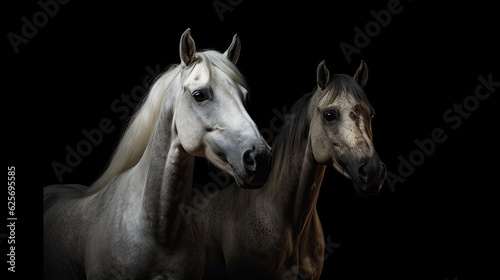 Two horse close up isolated on black background © PaulShlykov